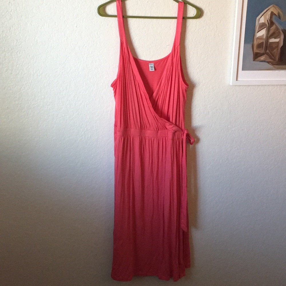 Coral Faux Wrap Dress